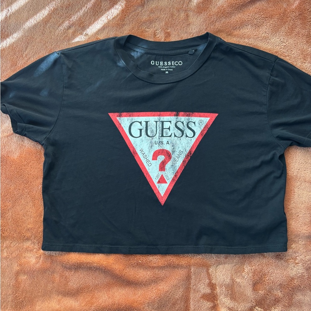 GUESS Eco Black Crop Logo Tee – Size M